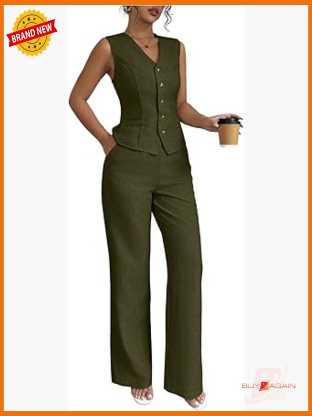 Vest Top & Pant 2 Piece Work Suit Set Sleeveless Blazer Office